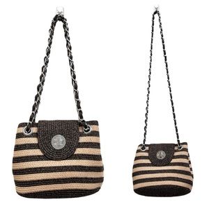 H&M Straw Crossbody Shoulder Tote Striped Summer Purse Bag w/ Chain Strap